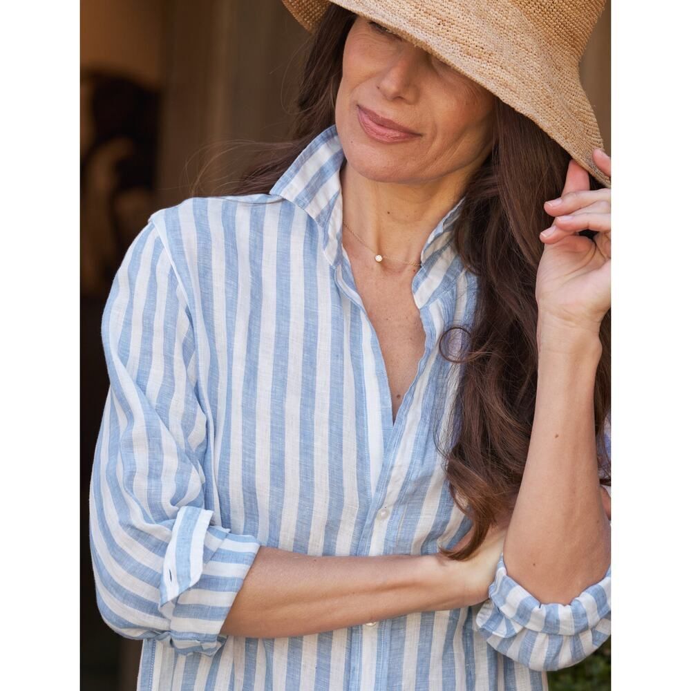 Frank & Eileen RORY dress in Wide White and Blue Stripe in Classic Linen small - Picture 3 of 9
